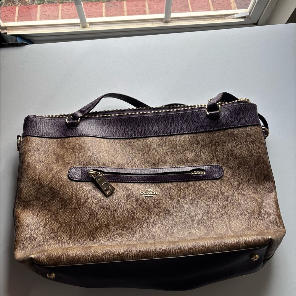Coach Signature Brown and Purple Shoulder Bag - Picture 2 of 9